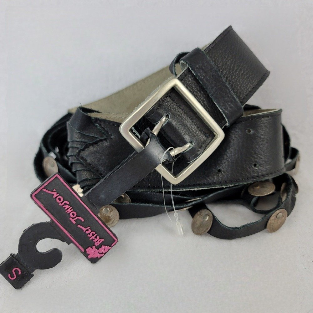 Betsey Johnson Womens Black Leather Multi Strand Coin Studded Belt Small BB141